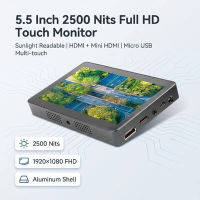 購入 5.5インチ 2500 ニット フルHDタッチモニター 1920×1080 HDMI ミニHDMI マイクロUSB アルミシェル 日光可読ディスプレイ オンライン製造