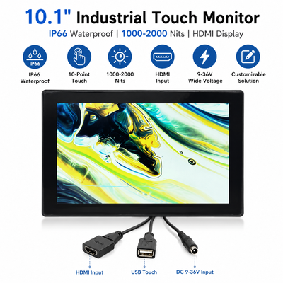 10.1 インチ産業タッチ モニター IP66 防水高輝度 1000-2000 ニット HDMI LCD ディスプレイ
