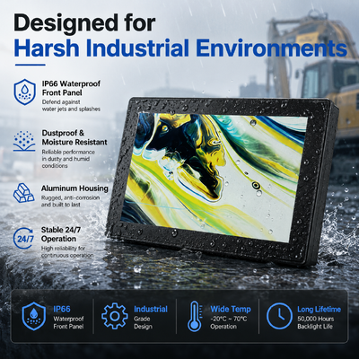 10.1インチ産業用防水タッチモニター IP66 HDMIディスプレイ 1000-2000 Nits 容量タッチ画面 OEM ODM